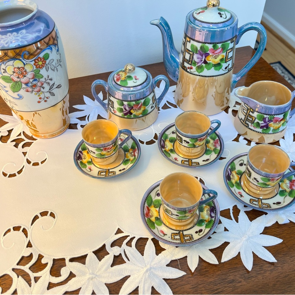 Vintage 1940’s Japanese Lusterware Set with Vase
